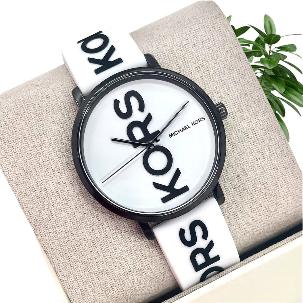 NWT MICHAEL KORS Charley Three-Hand White Silicone Watch MK2829